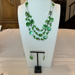 Chic Green Layered Necklace and Earring Set